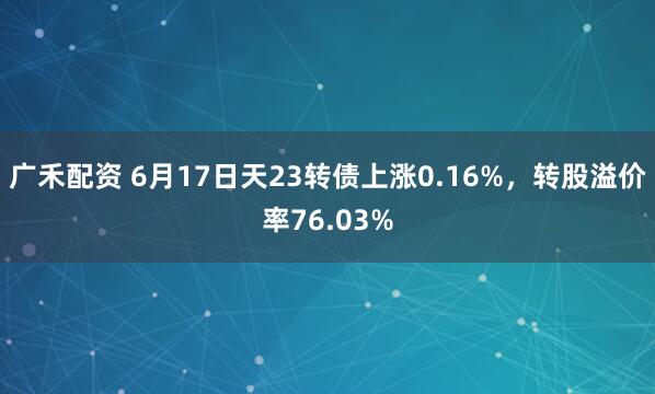 广禾配资 6月17日天23转债上涨0.16%，转股溢价率76.03%